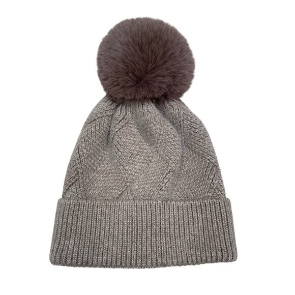 Anthropologie Norla Canada Alpaca Blend Pom Pom Beanie Hat Tan - Picture 1 of 4